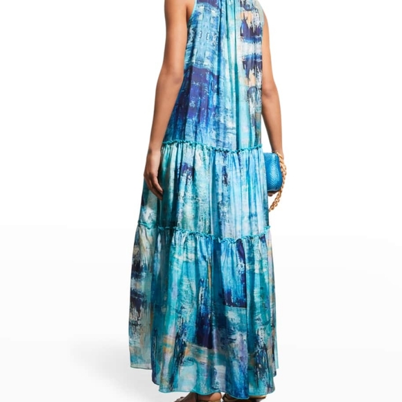 Johnny Was Mint Silk Tiered Maxi Dress sz sm - Picture 6 of 7